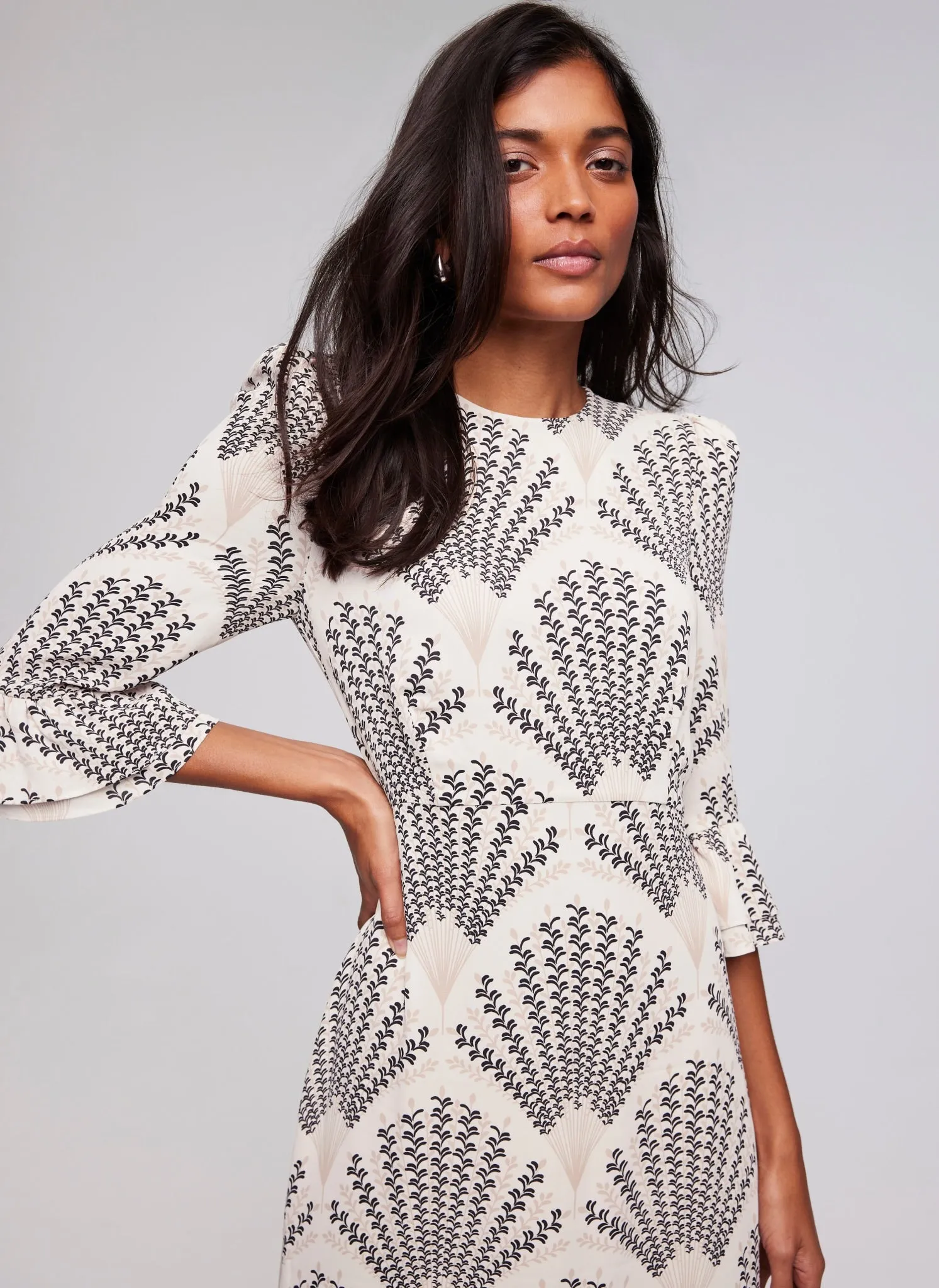 Neutral Print Ruffle Midi Dress sold by Mint Velvet product image thumbnail 4