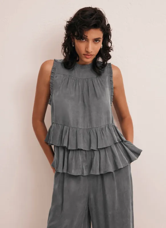 Grey Ruffle Detail Top sold by Mint Velvet
