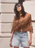 Tan Suede Fringed Waistcoat sold by Mint Velvet