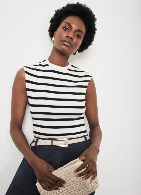 White Cotton Striped Ribbed T-Shirt sold by Mint Velvet