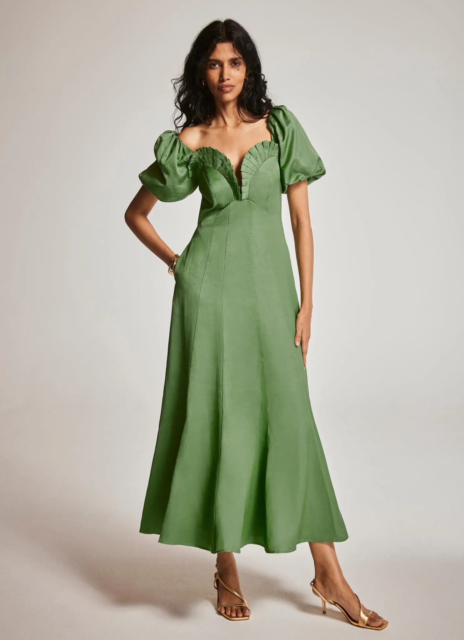 Green Puff Sleeve Maxi Dress sold by Mint Velvet