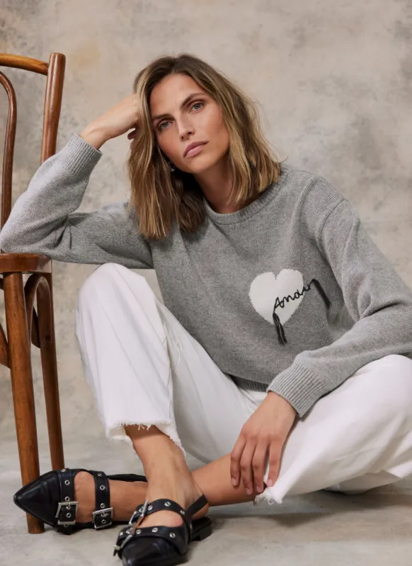 Grey Cotton Blend Heart Jumper sold by Mint Velvet