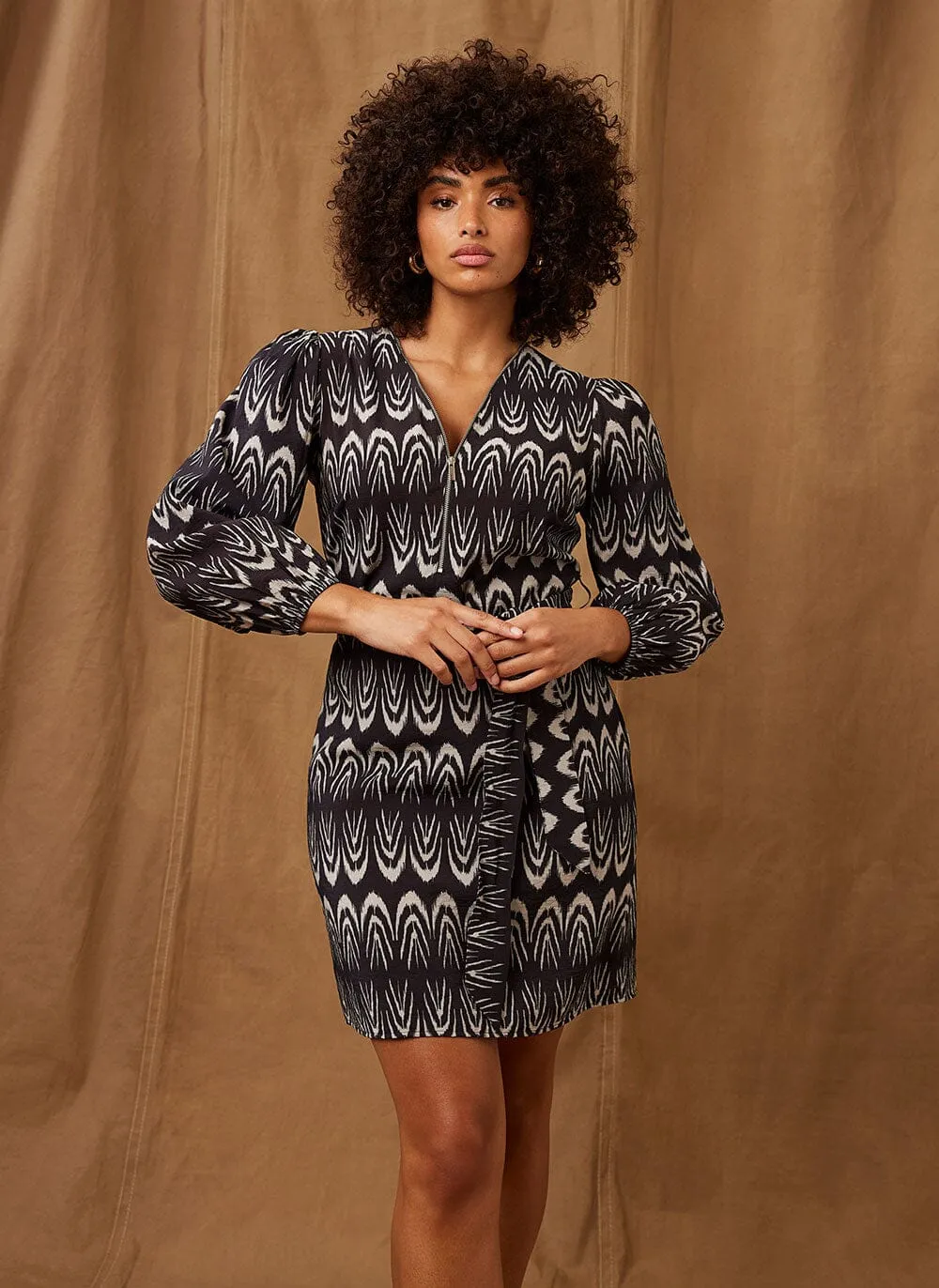 Ikat Print Black Mini Dress sold by Mint Velvet product image thumbnail 3