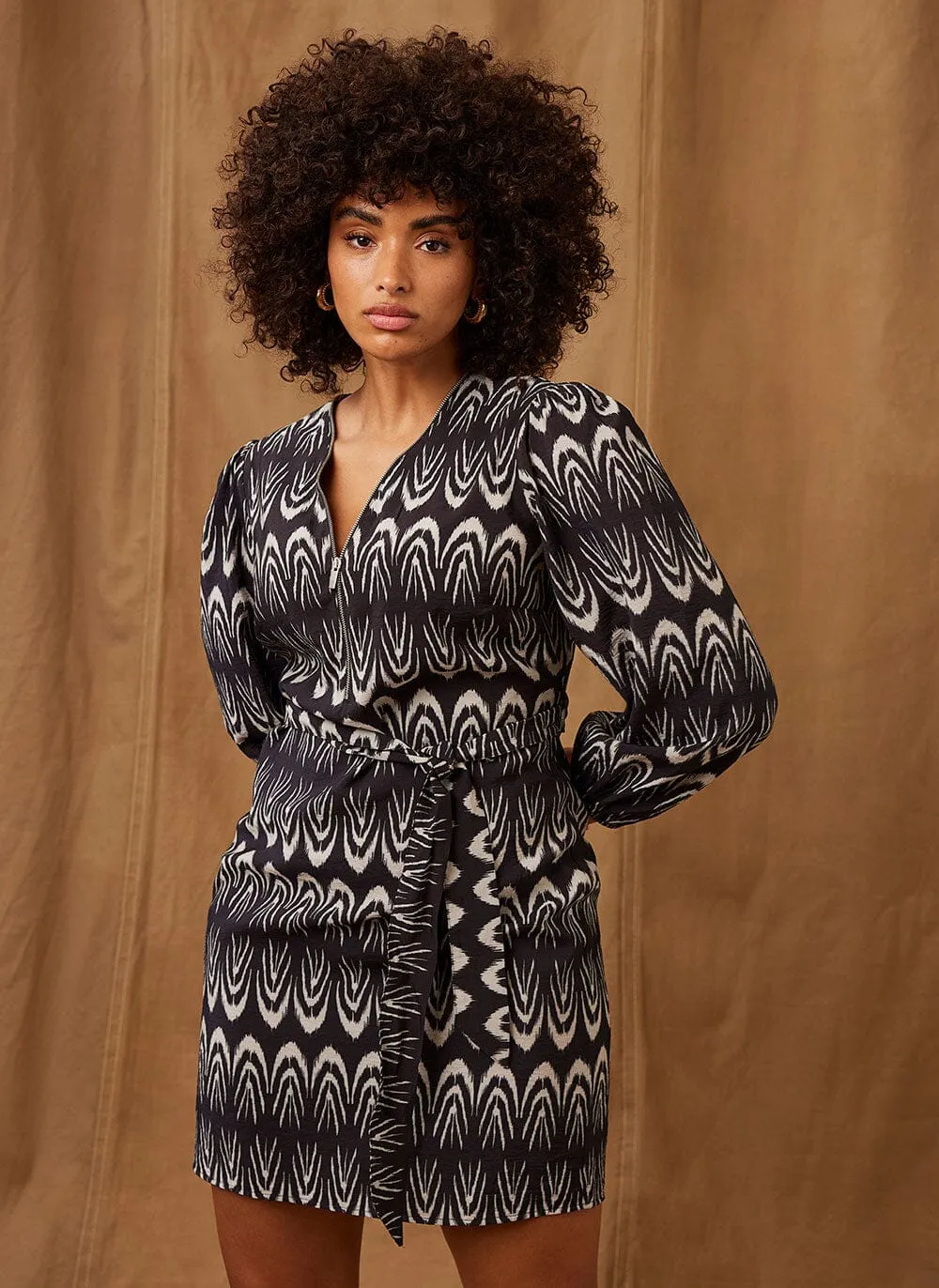 Ikat Print Black Mini Dress sold by Mint Velvet