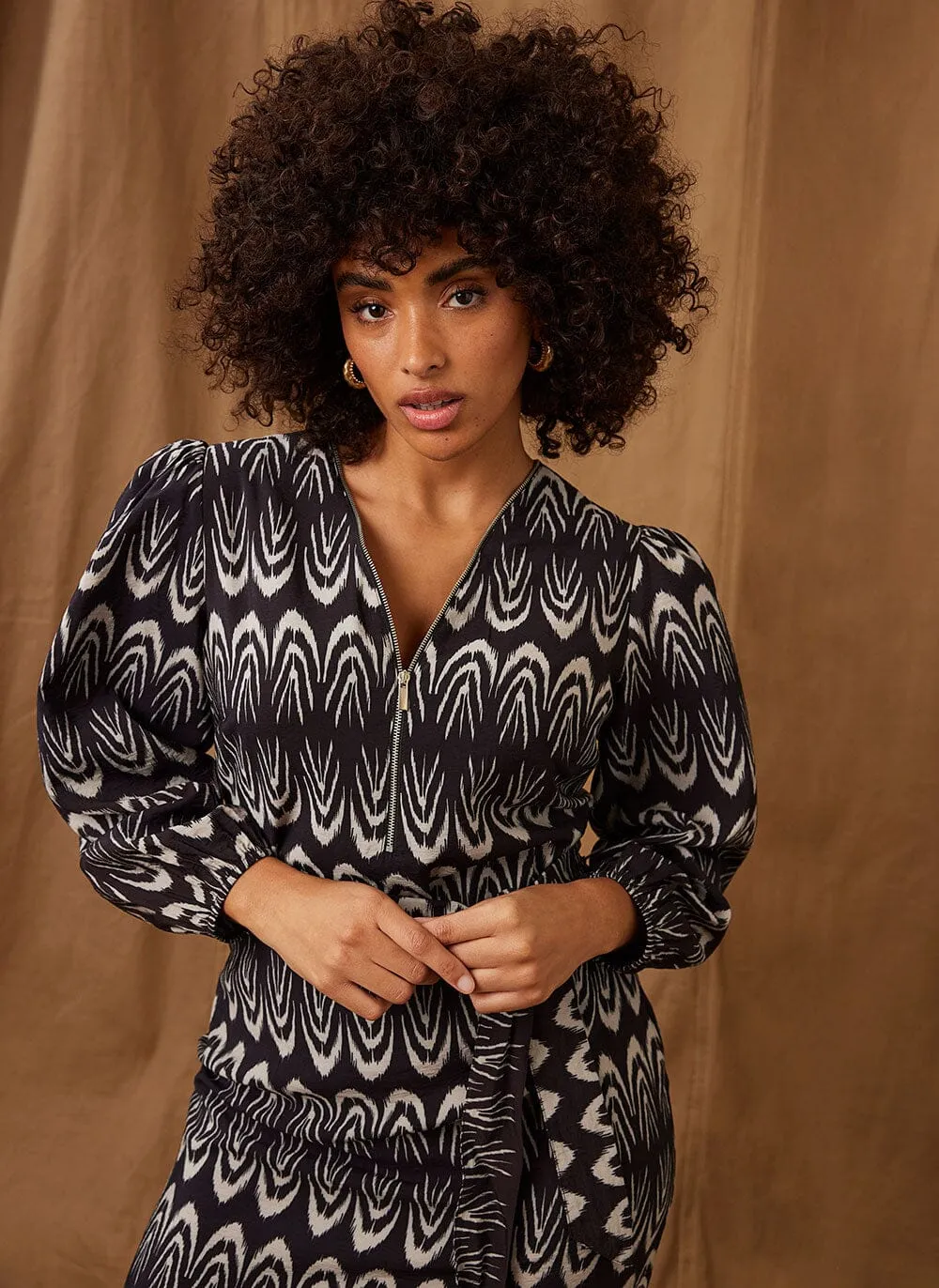 Ikat Print Black Mini Dress sold by Mint Velvet product image thumbnail 2