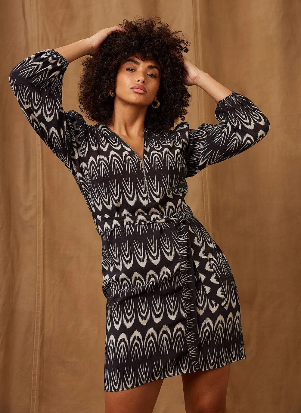 Ikat Print Black Mini Dress sold by Mint Velvet product image thumbnail 4