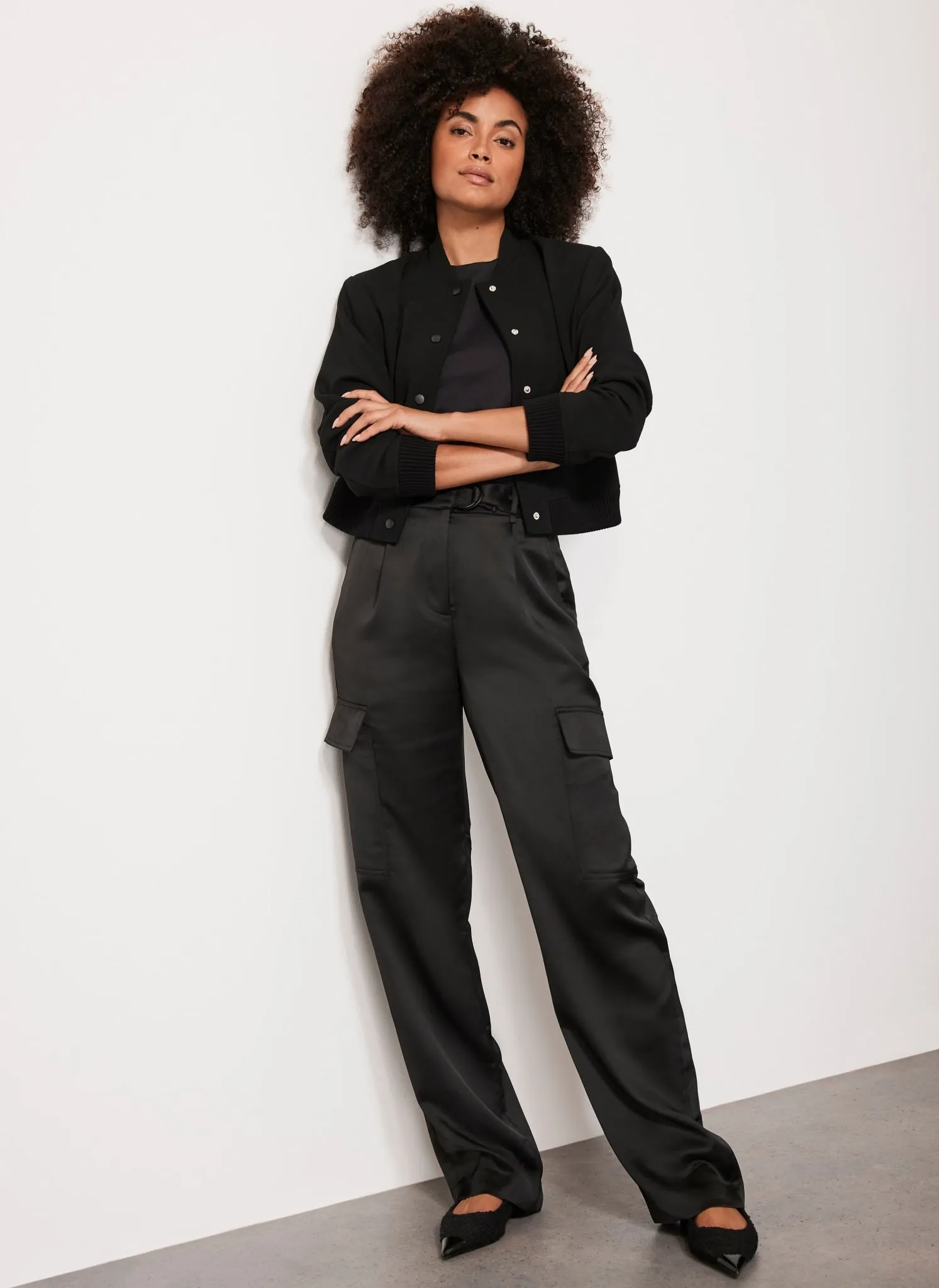Black Satin Cargo Trousers sold by Mint Velvet product image thumbnail 2