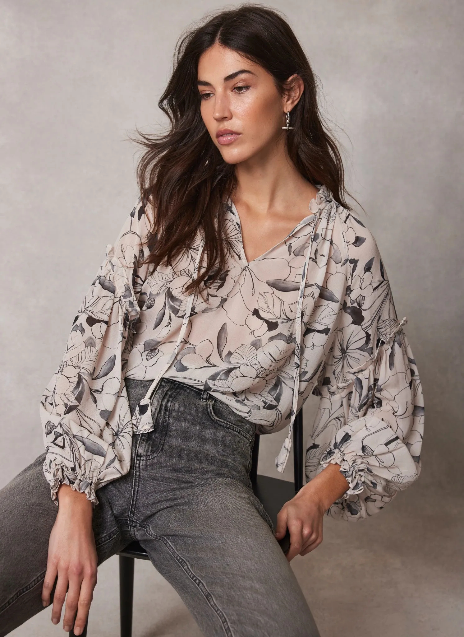 Cream Floral Print Blouse sold by Mint Velvet product image thumbnail 2