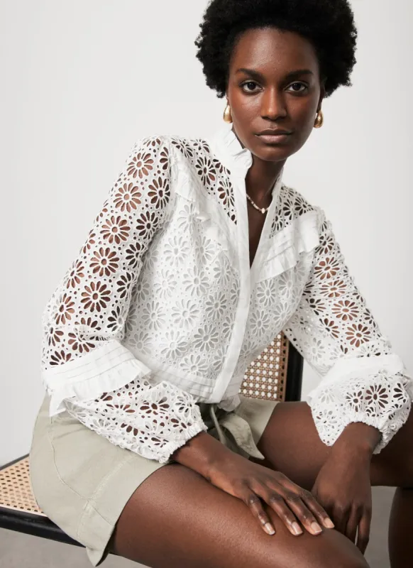 White Cotton Floral Blouse sold by Mint Velvet