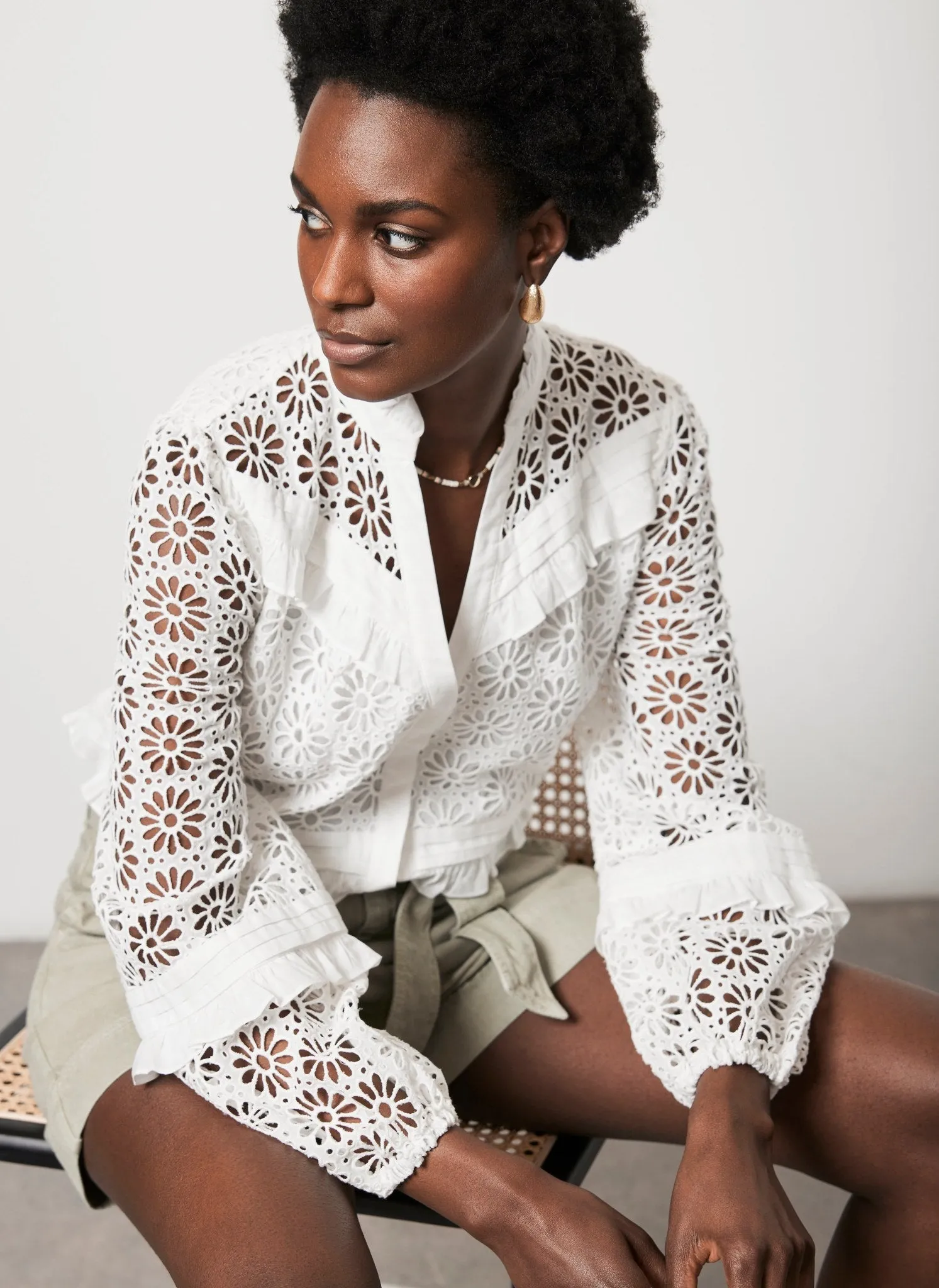 White Cotton Floral Blouse sold by Mint Velvet product image thumbnail 3