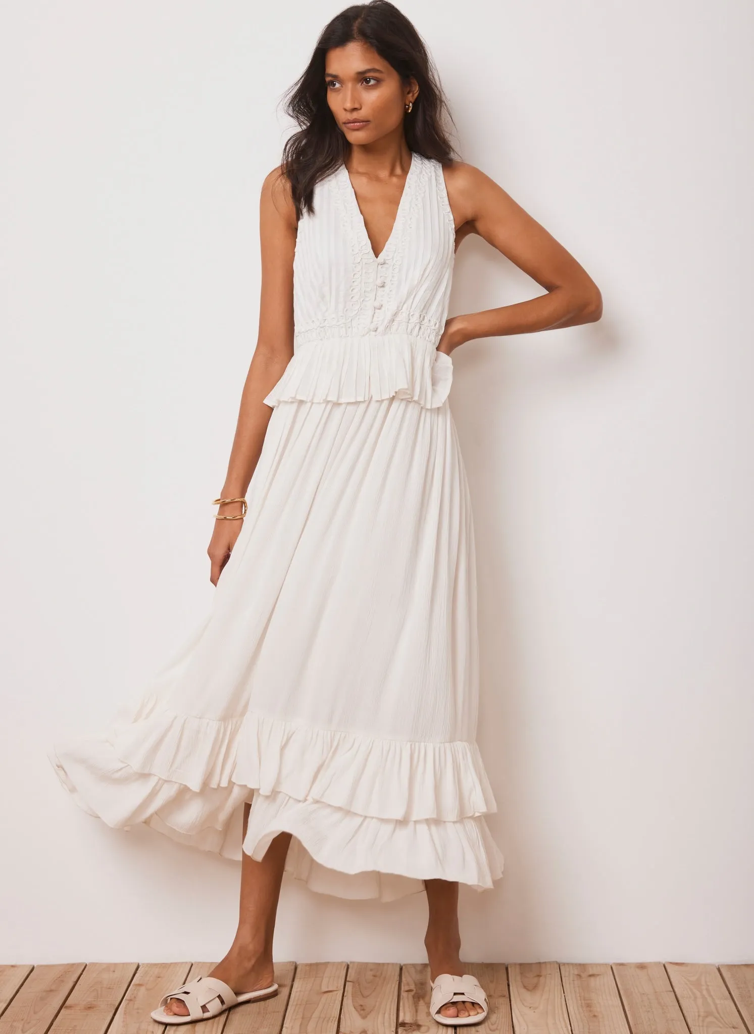Cream Embroidered Tiered Maxi Dress sold by Mint Velvet