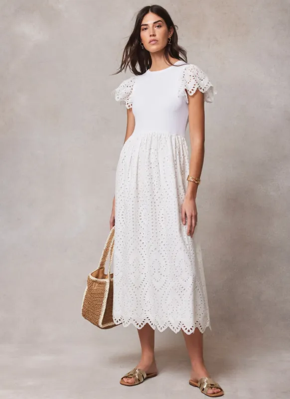 White Jersey Broderie Midi Dress sold by Mint Velvet
