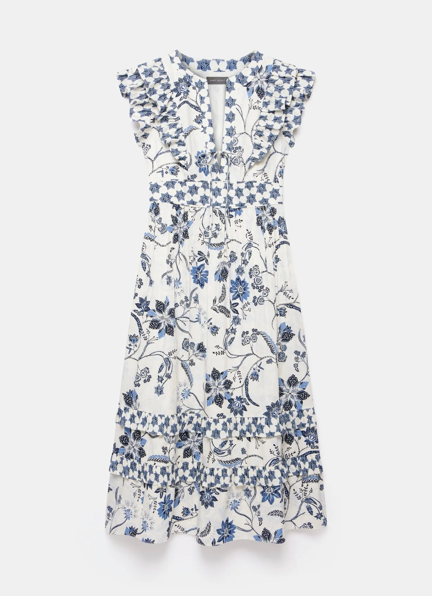 White Floral Ruffle Midi Dress sold by Mint Velvet product image thumbnail 5