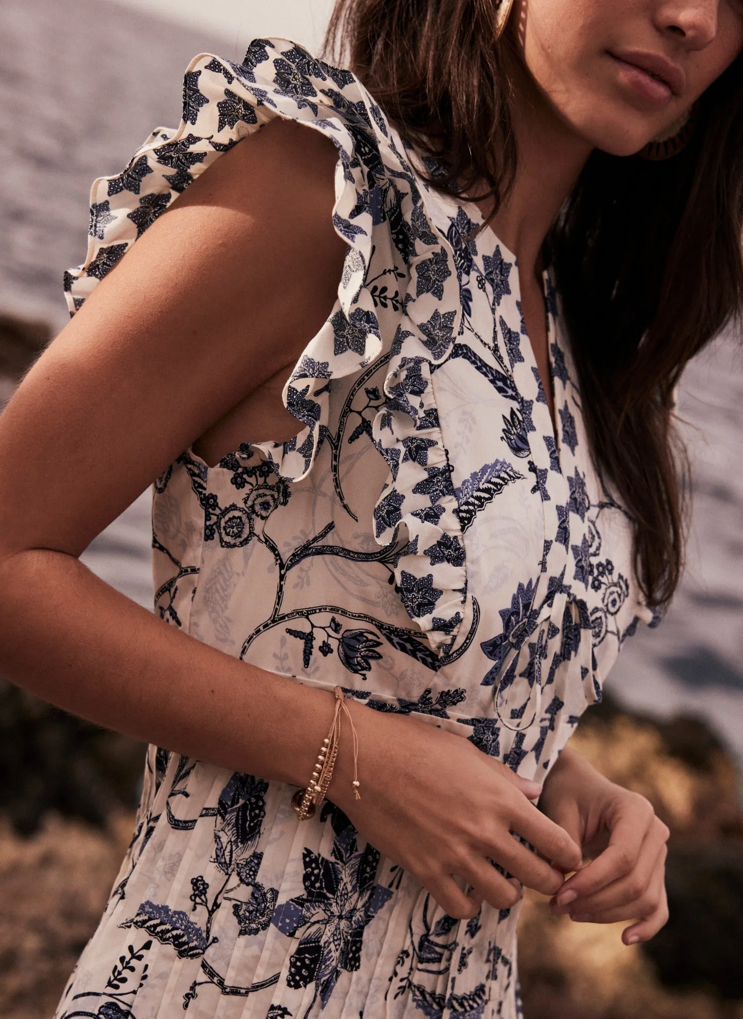 White Floral Ruffle Midi Dress sold by Mint Velvet product image thumbnail 4