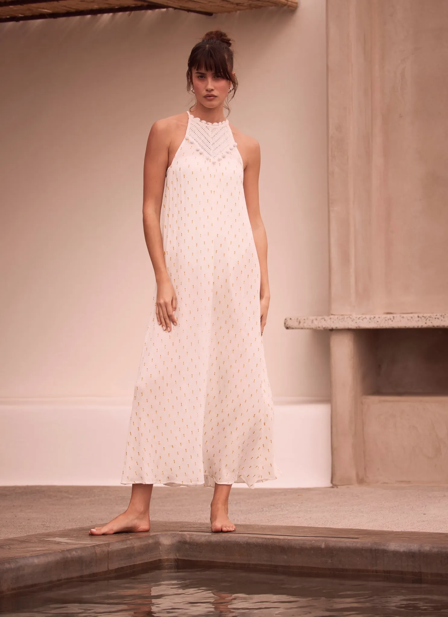 Cream Pom Pom Maxi Beach Dress sold by Mint Velvet