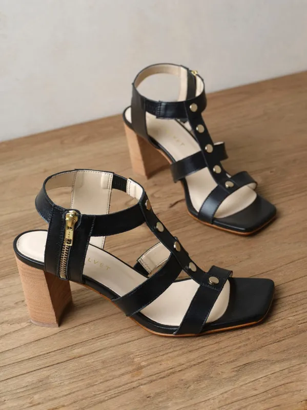 Lexi Black Studded Block Heels made by Mint Velvet