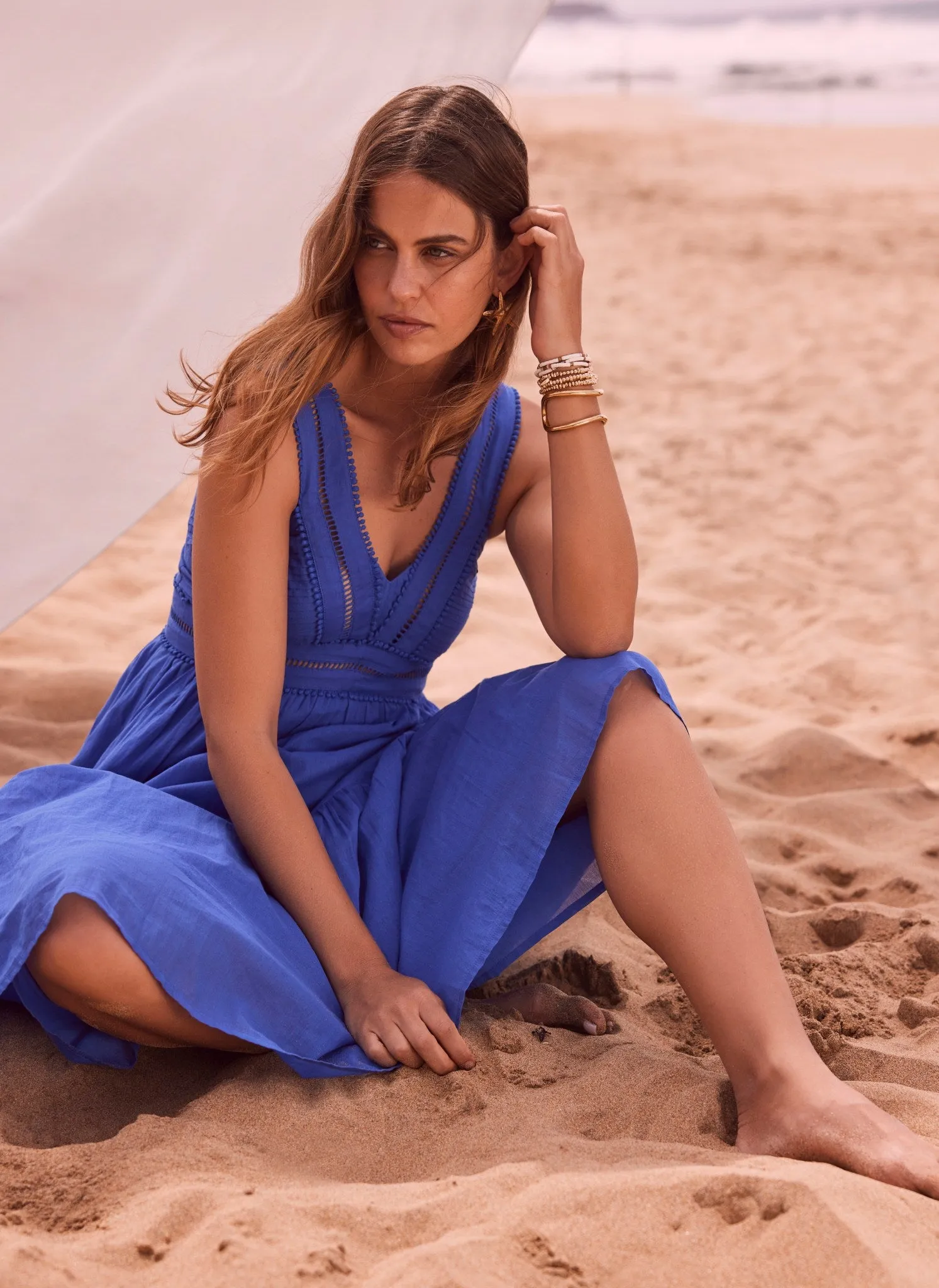 Blue Cotton Pleated Maxi Dress sold by Mint Velvet product image thumbnail 5