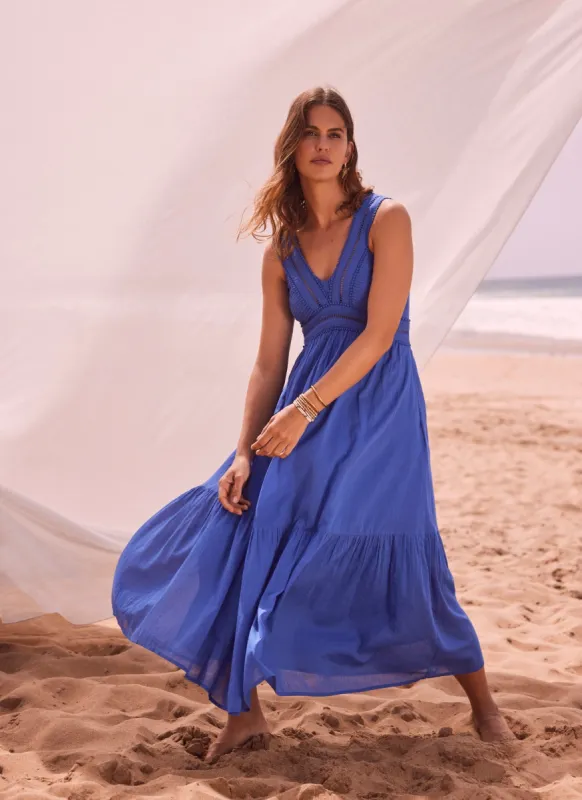 Blue Cotton Pleated Maxi Dress sold by Mint Velvet