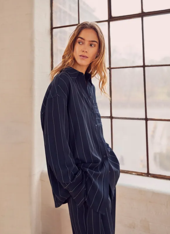 Navy Pinstripe Oversized Shirt sold by Mint Velvet