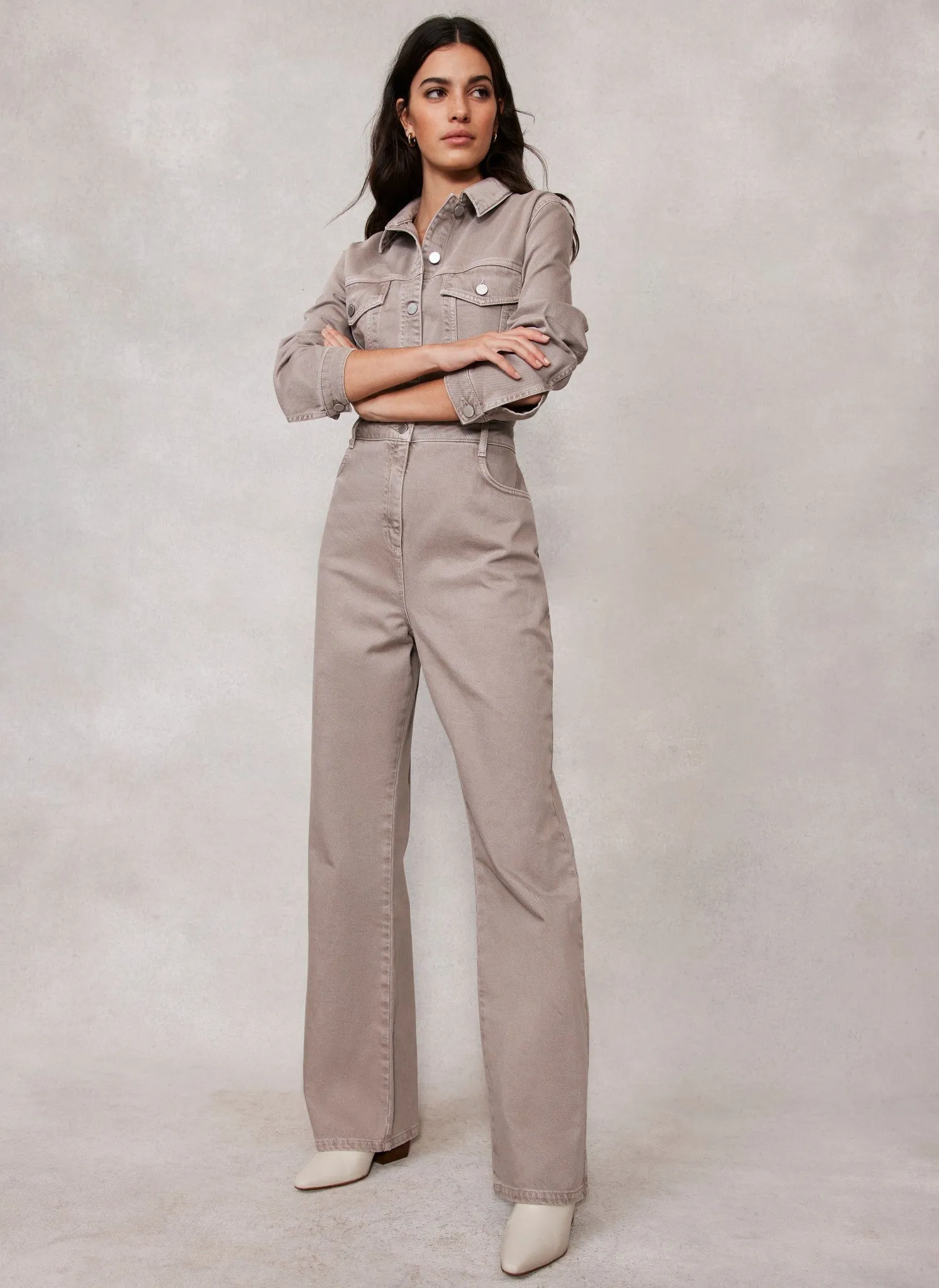 Taupe Denim Jumpsuit sold by Mint Velvet