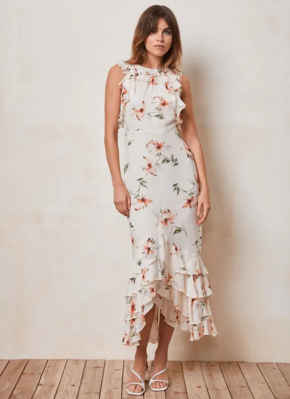 Neutral Floral Print Midi Dress sold by Mint Velvet