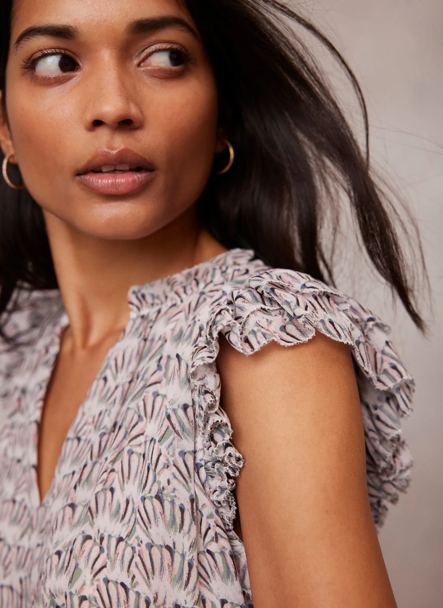 Neutral Print Ruffle Sleeve Top sold by Mint Velvet product image thumbnail 5