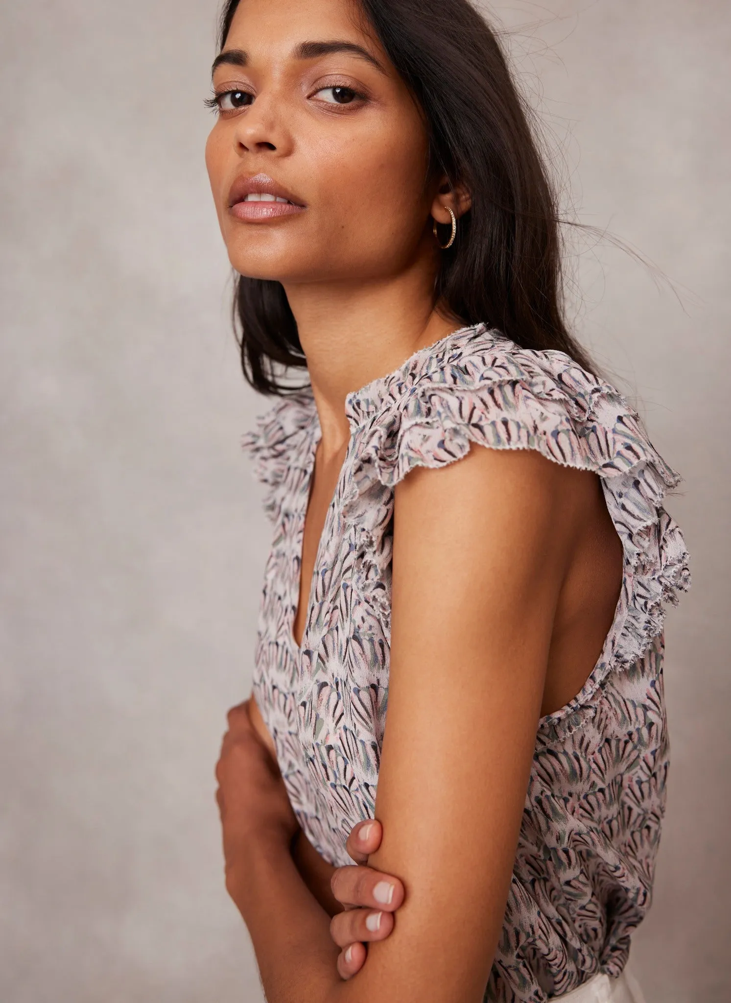Neutral Print Ruffle Sleeve Top sold by Mint Velvet product image thumbnail 3