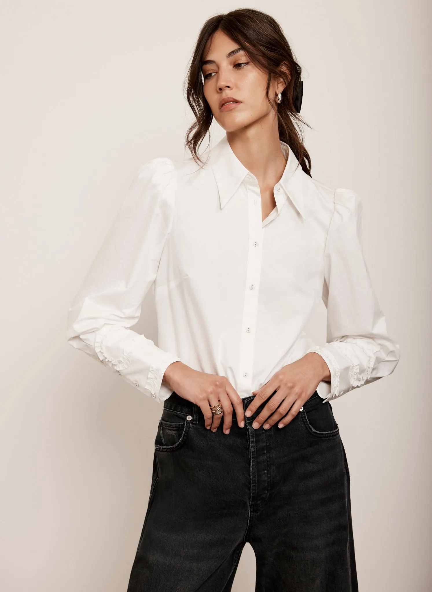 White Cotton Cuff Detail Shirt sold by Mint Velvet