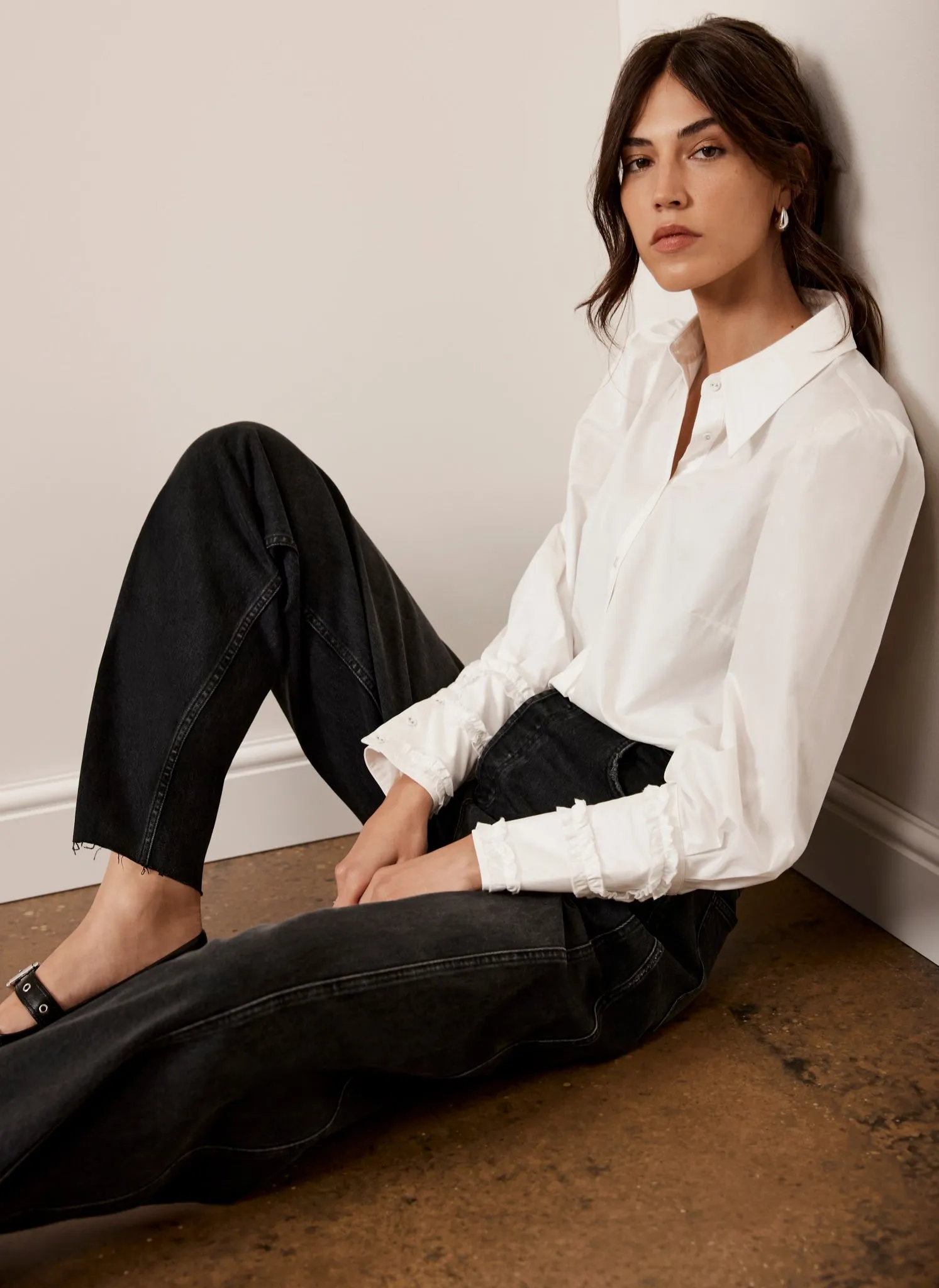 White Cotton Cuff Detail Shirt sold by Mint Velvet product image thumbnail 4
