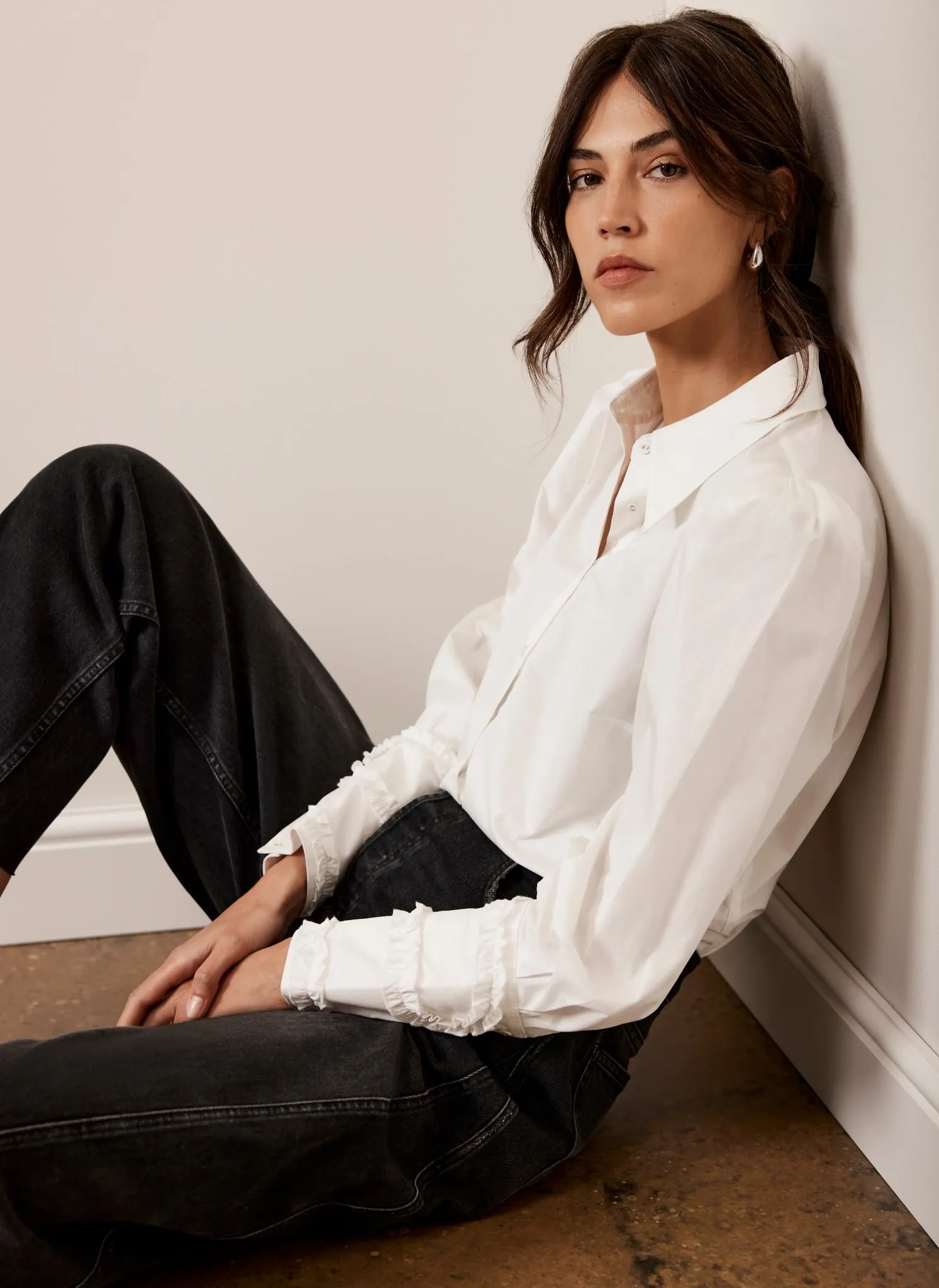 White Cotton Cuff Detail Shirt sold by Mint Velvet product image thumbnail 2
