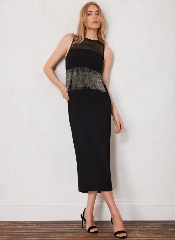 Black Fringed Midi Dress sold by Mint Velvet
