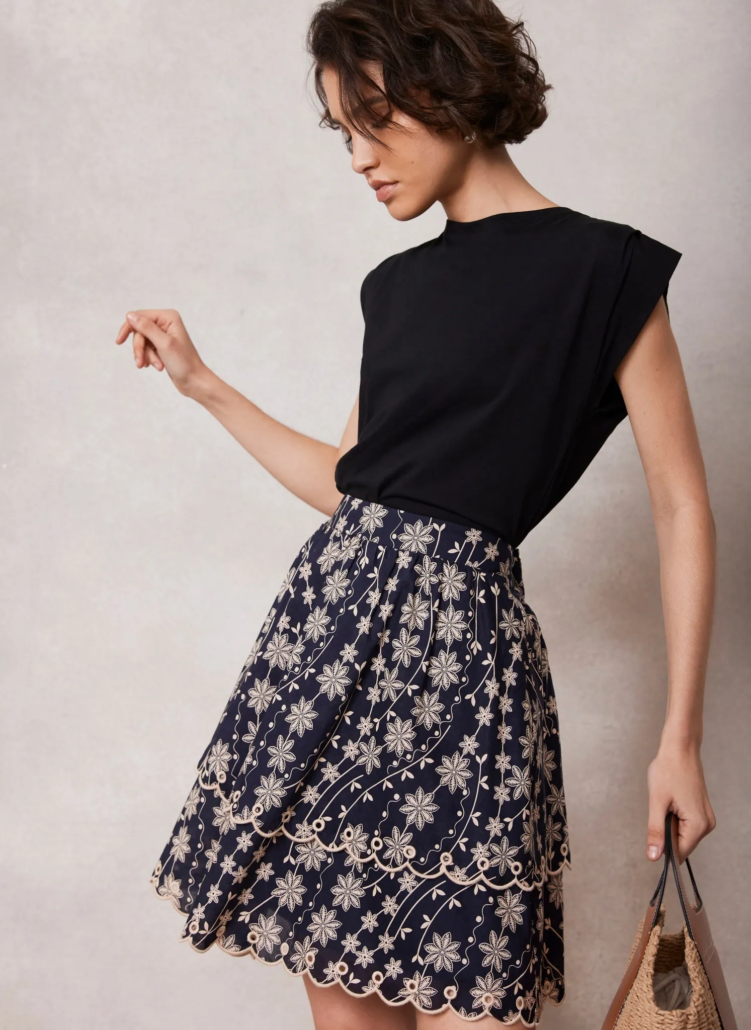 Navy Floral Print Mini Skirt sold by Mint Velvet