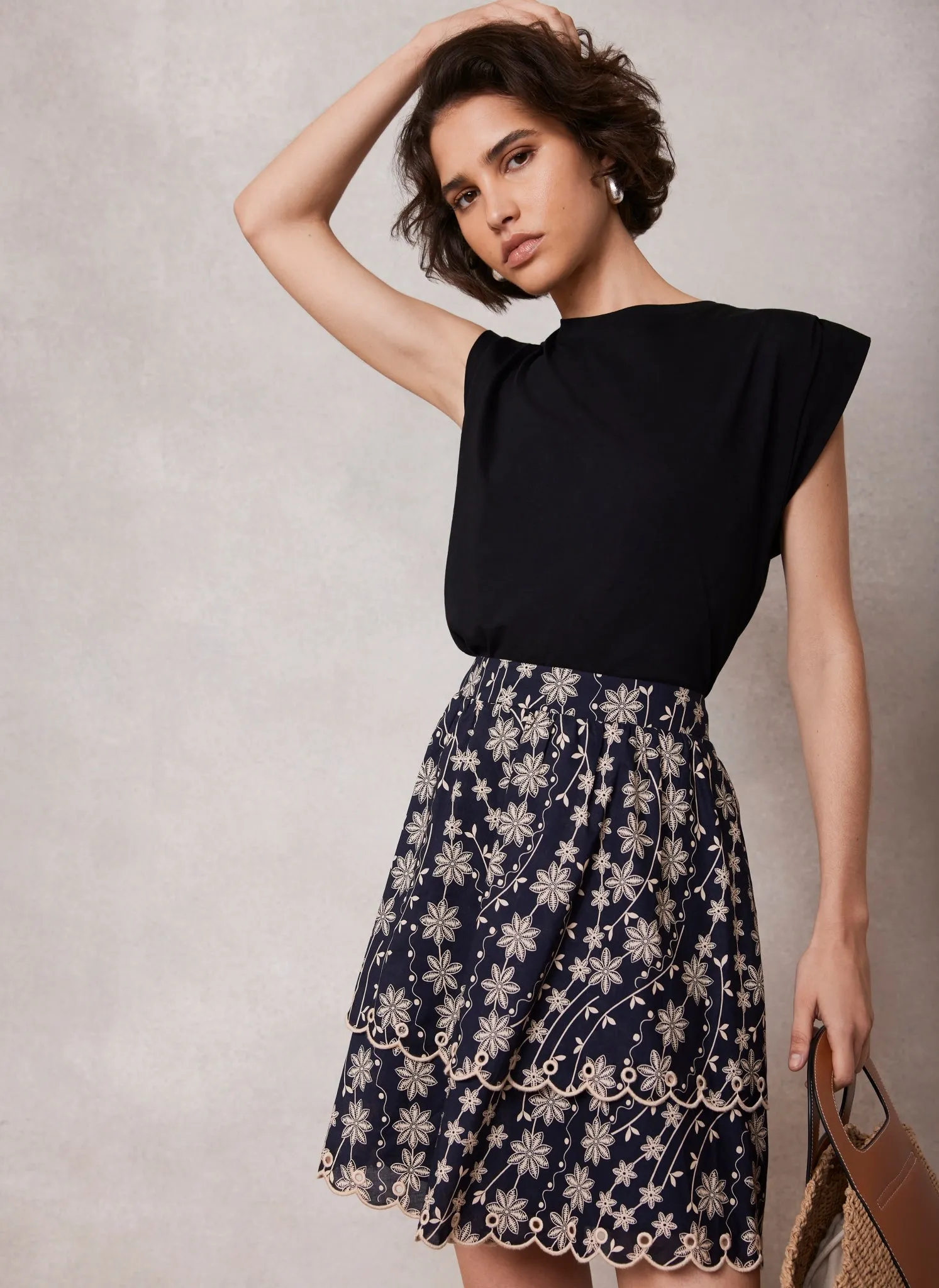 Navy Floral Print Mini Skirt sold by Mint Velvet product image thumbnail 4