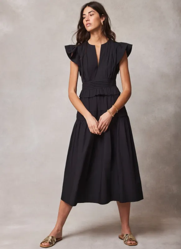 Black Cotton Ruffle Midi Dress sold by Mint Velvet
