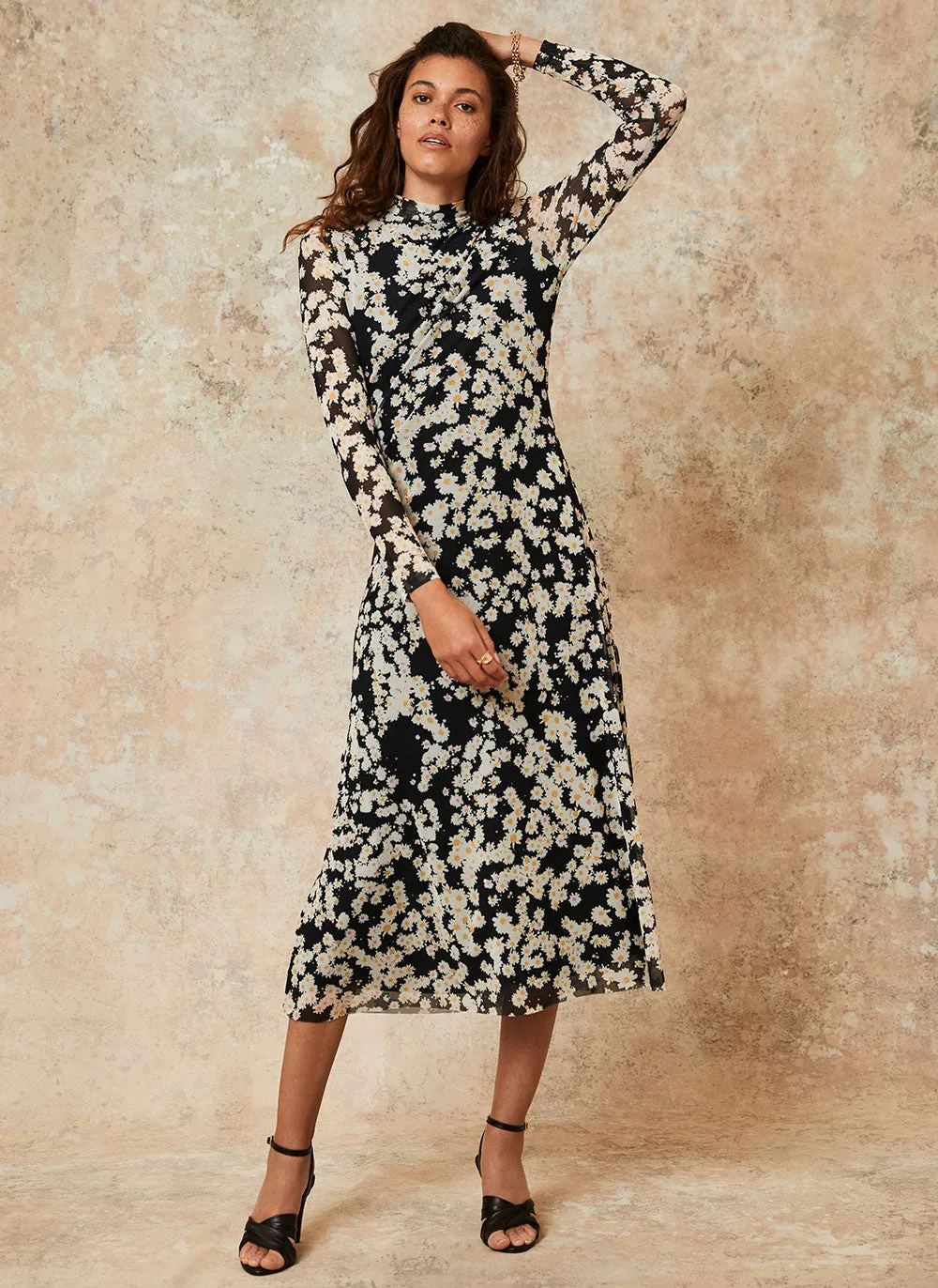 Daisy Print Mesh Midi Dress sold by Mint Velvet