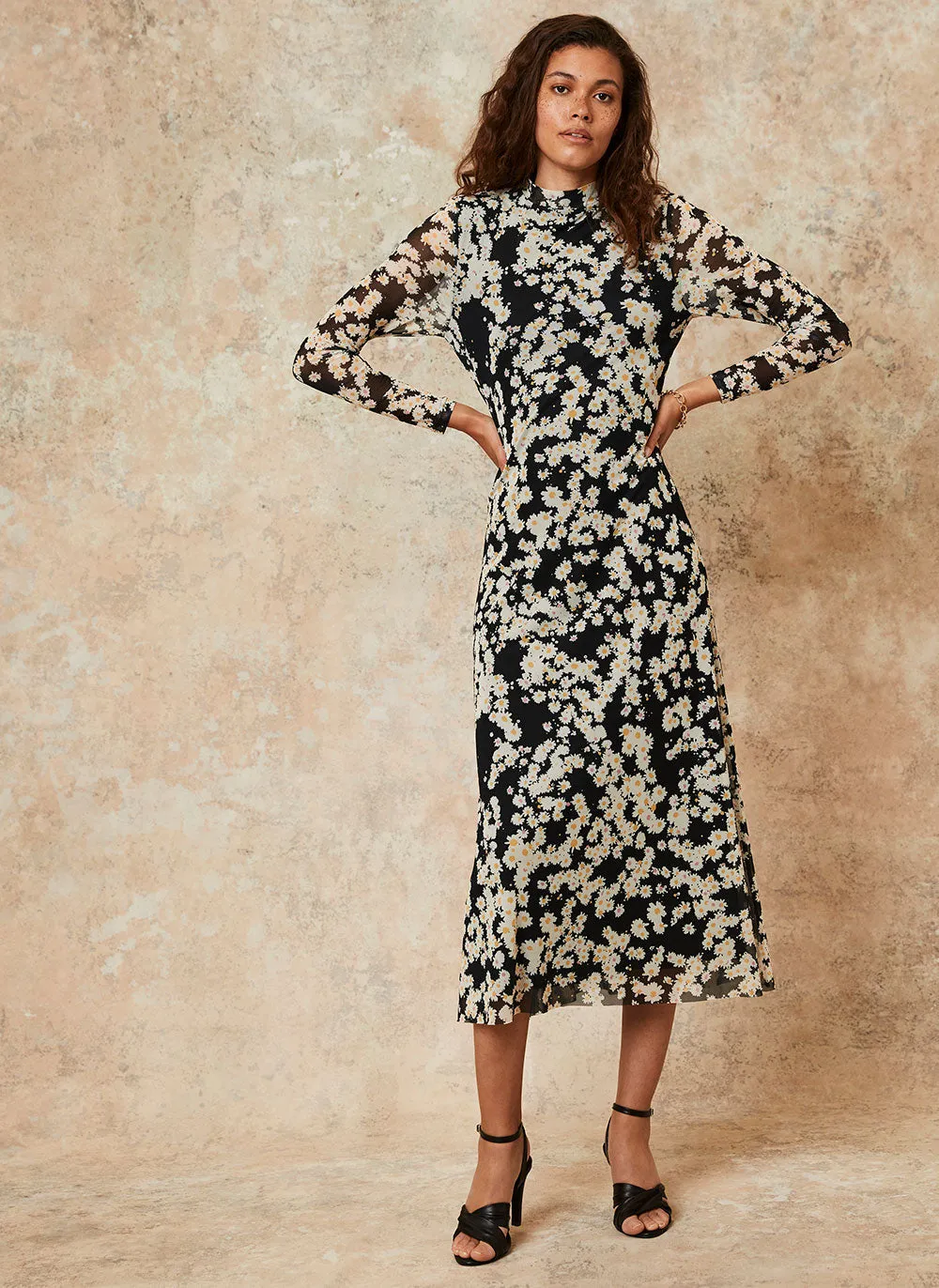 Daisy Print Mesh Midi Dress sold by Mint Velvet product image thumbnail 4