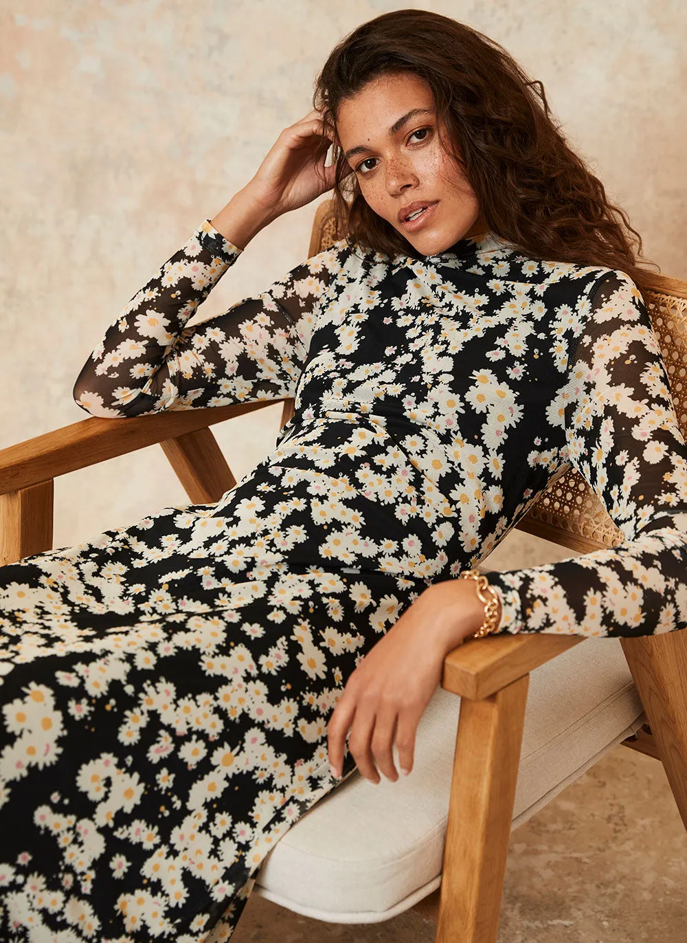 Daisy Print Mesh Midi Dress sold by Mint Velvet product image thumbnail 2