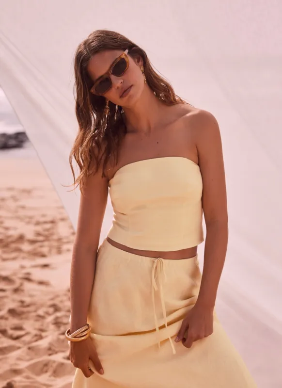 Yellow Linen Bow Back Top sold by Mint Velvet