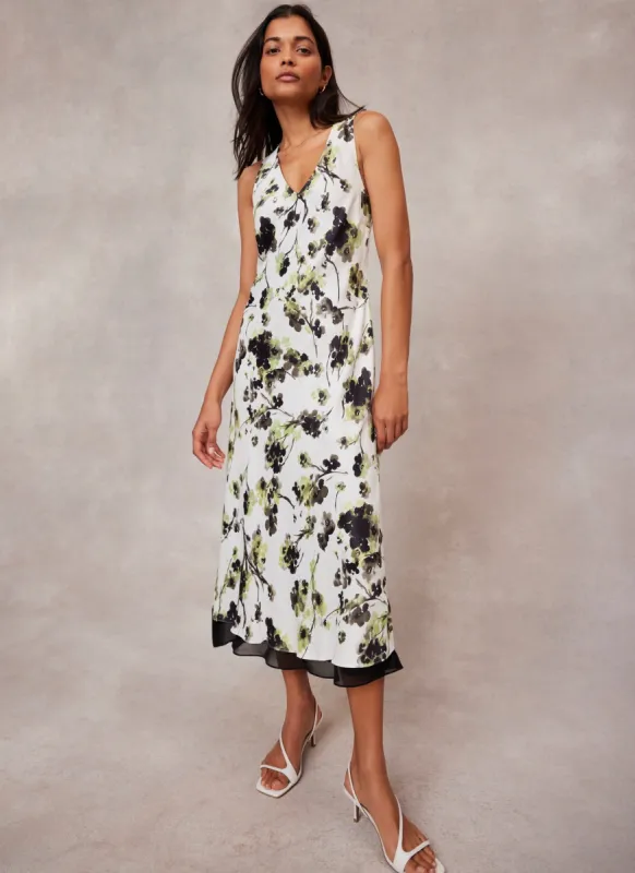 White Floral Print Slip Midi Dress sold by Mint Velvet