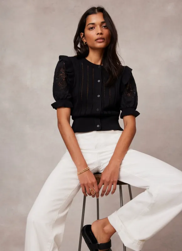 Black Woven Sleeve Knitted Top sold by Mint Velvet