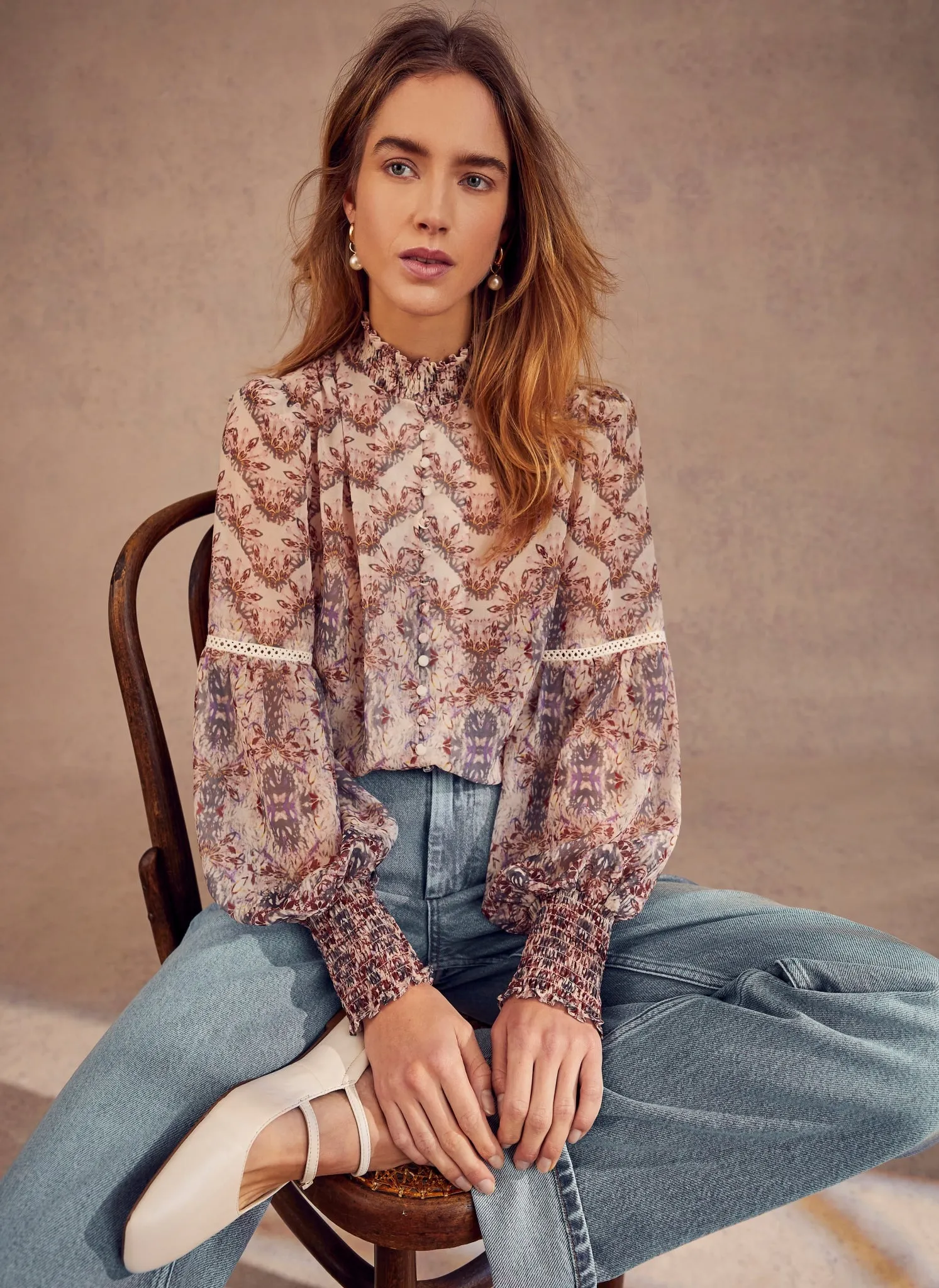 Neutral Floral Print Blouse sold by Mint Velvet