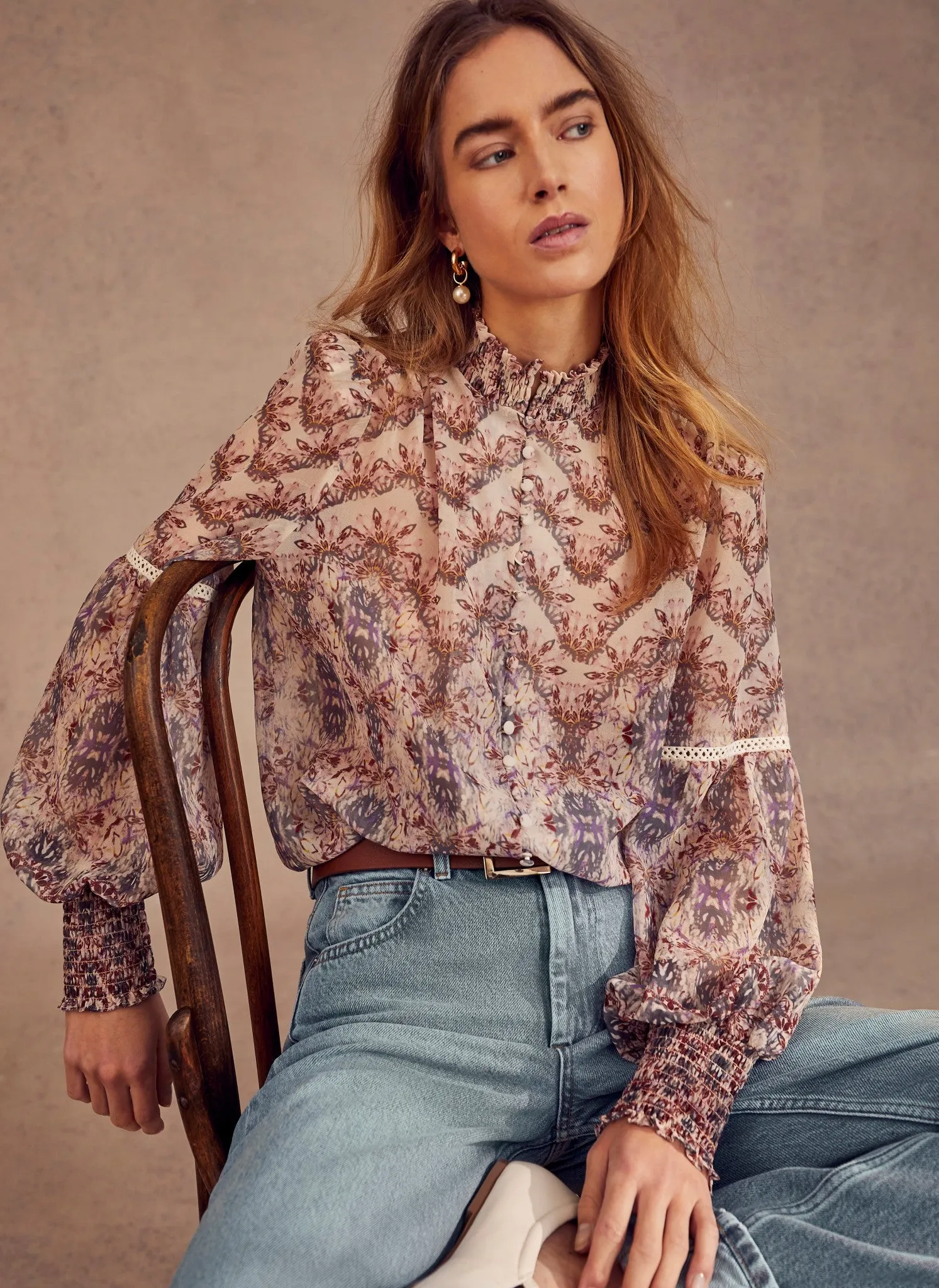 Neutral Floral Print Blouse sold by Mint Velvet product image thumbnail 4