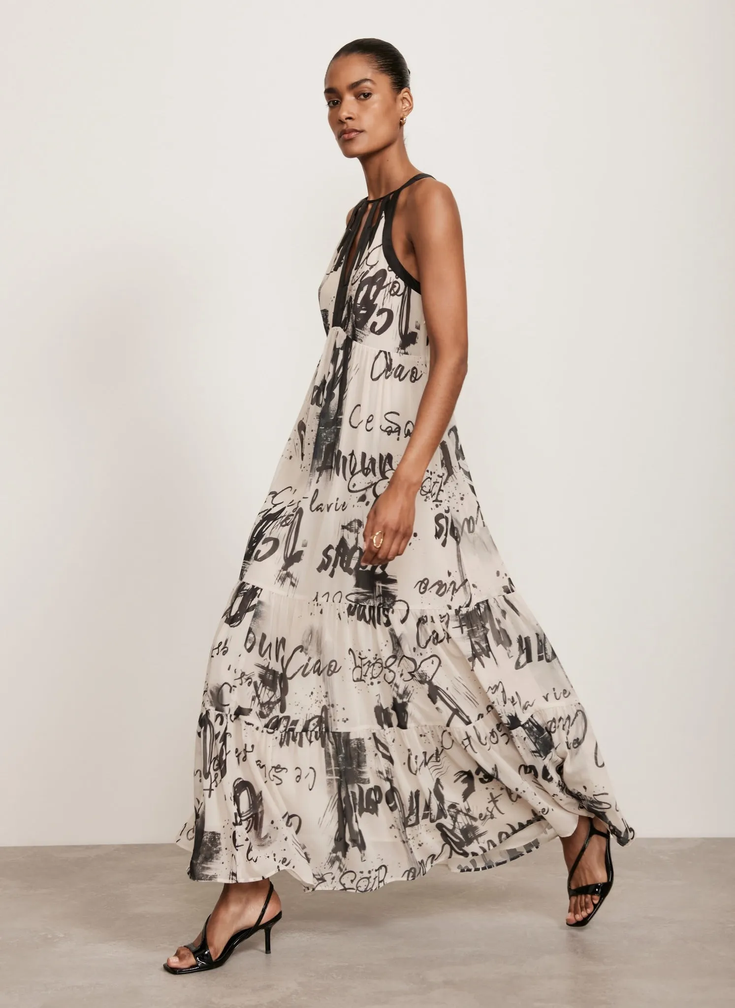 Cream Abstract Print Maxi Dress sold by Mint Velvet