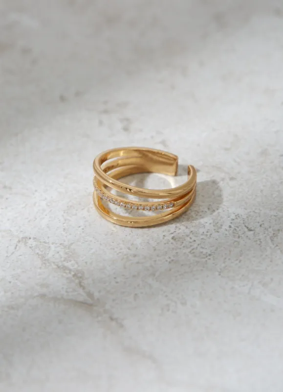 Gold Plated Triple Pave Ring sold by Mint Velvet