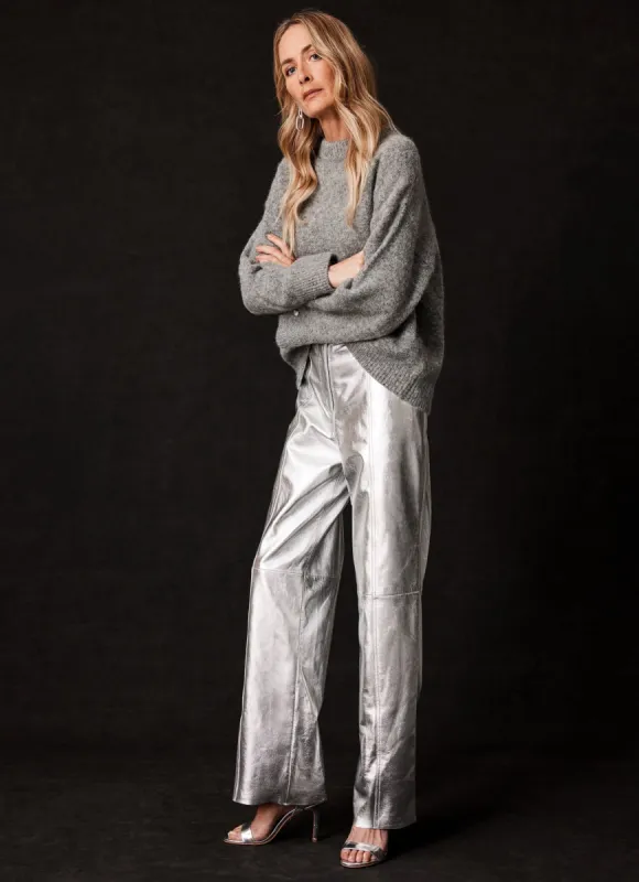 Silver Leather Wide Trousers sold by Mint Velvet