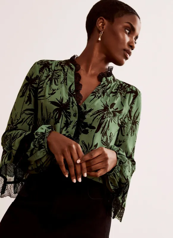 Green Floral Lace Trim Blouse sold by Mint Velvet