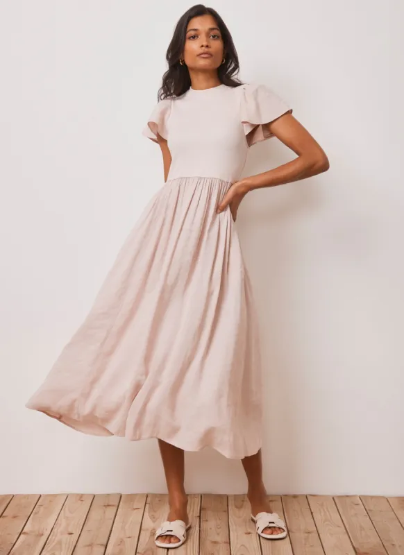 Beige Jersey Ruffle Midi Dress sold by Mint Velvet