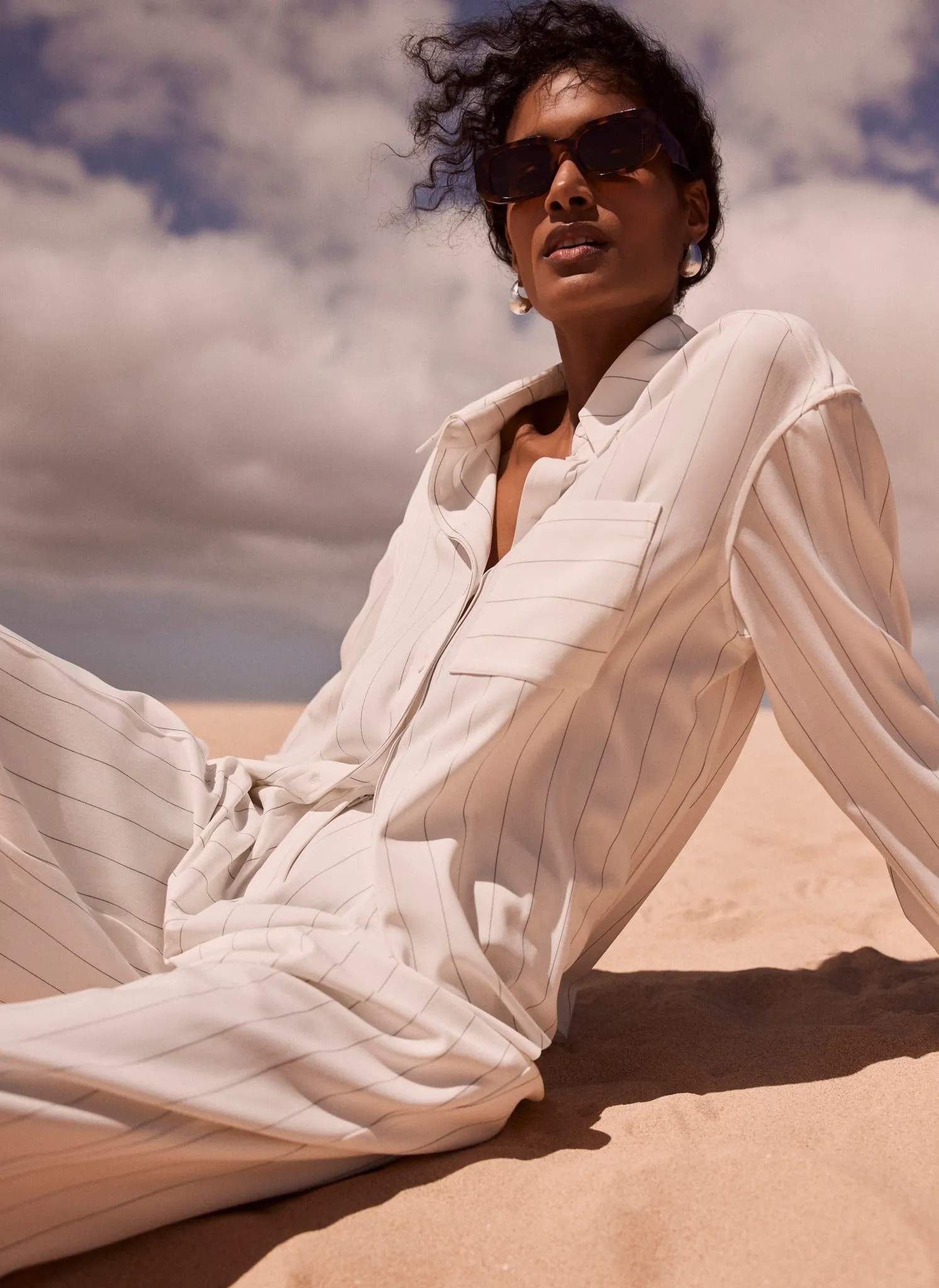 White Pinstripe Oversized Shirt sold by Mint Velvet product image thumbnail 4