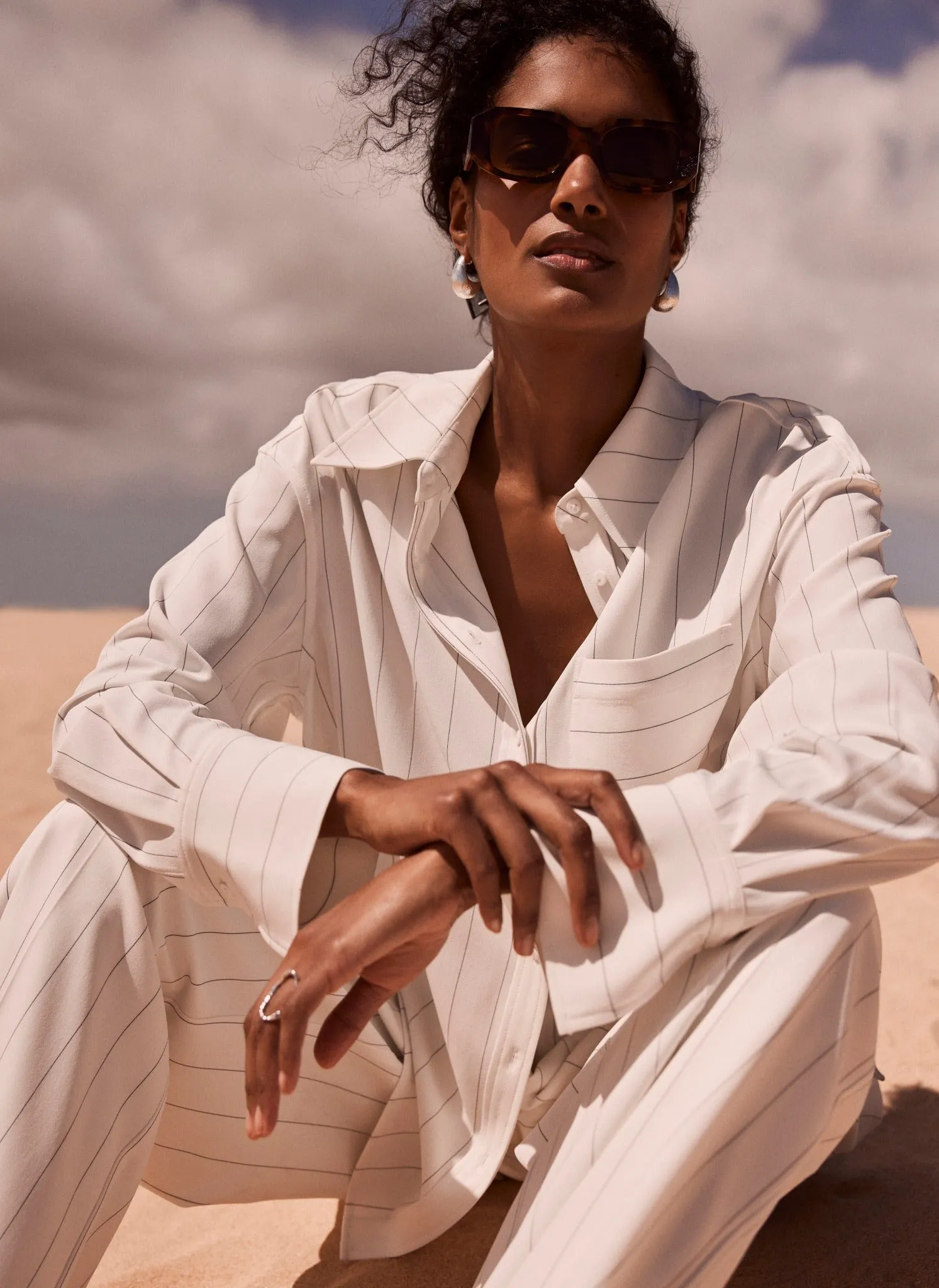 White Pinstripe Oversized Shirt sold by Mint Velvet product image thumbnail 2