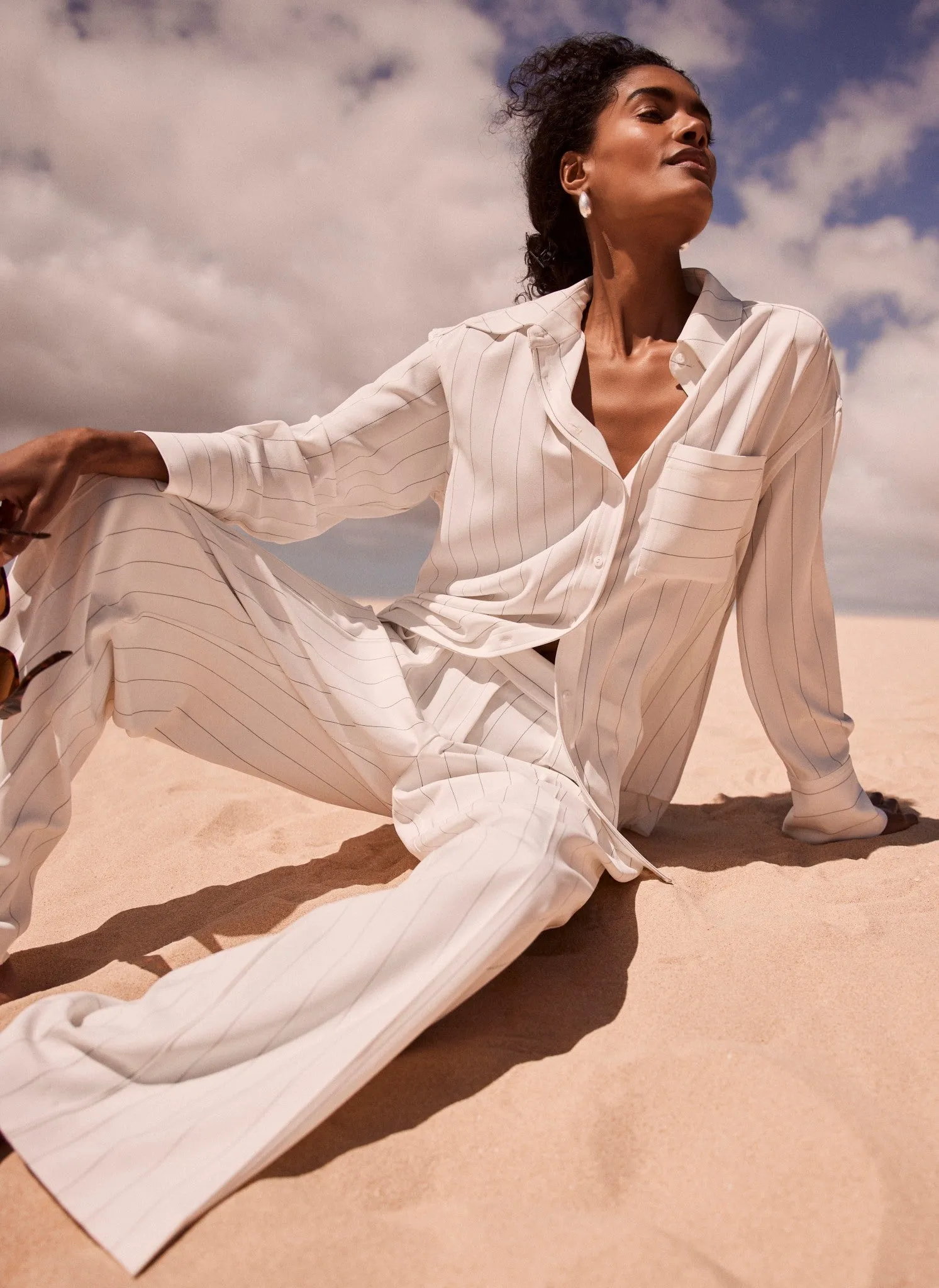 White Pinstripe Oversized Shirt sold by Mint Velvet